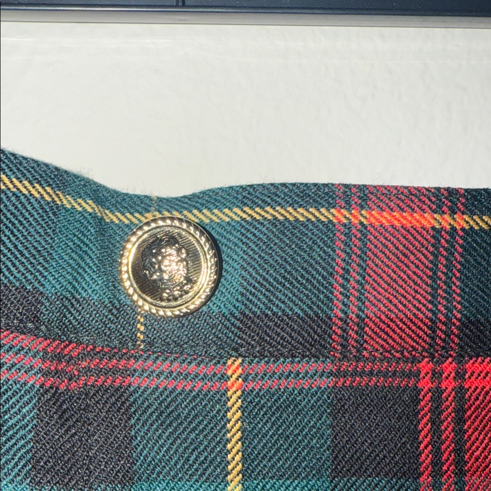 Preston & York Tartan Plaid A-Line Pleated Skirt with Gold Buttons - size 8 - Picture 4 of 6